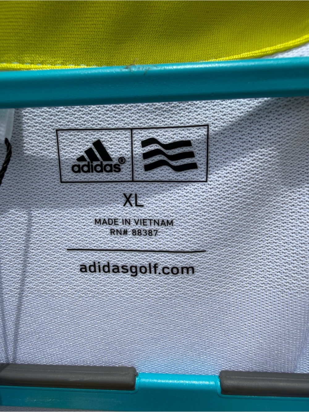 adidas White Polo w/ Yellow & Teal Accents-XL-Golf- lightweight-moisture control - Picture 2 of 12